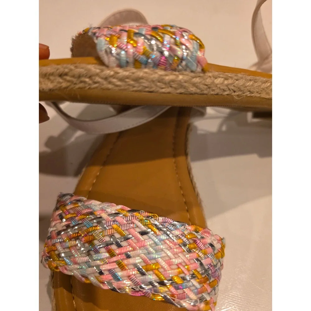Jellypop Kids Woven Espadrille Sandals White Multi Color Metallic Size 4 Flat